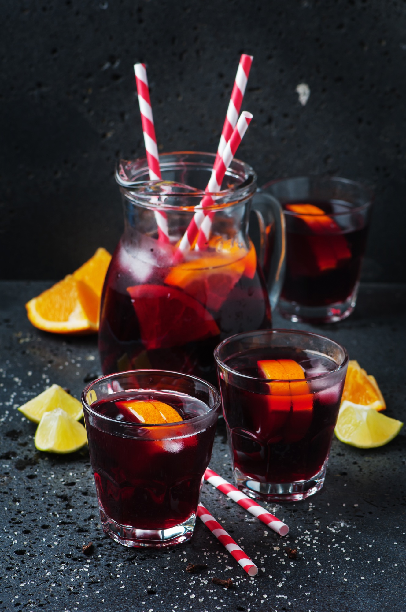 Spanish sangria with orange and lime